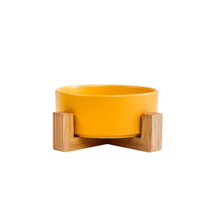 Non-Slip Weighted Cute Modern Pet Dish Set Ceramic Cat <b>Bowl</b> <b>Dog</b> Feeder with Wood Stand for Food and Water - Product Image 1