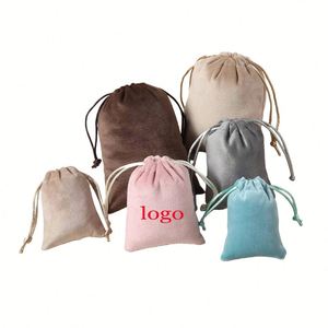 Sac à bijoux en velours avec logo personnalisé, pochette à cordon pour emballages cadeaux de Noël - Product Image 1