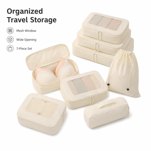Logo personnalisé, 7 pièces, cubes de rangement imperméables, organisateur de voyage, OEM ODM, vente en gros, grande capacité, étuis de rangement pour bagages, nylon, valise - Product Image 4
