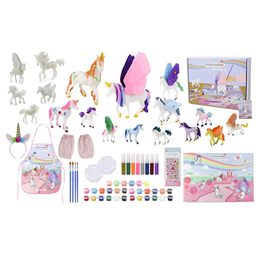 18pcs צבעוני חדי קרן מתנות עבור בנות ציור ערכת צביעת Unicorn צעצועי זוהר בחושך חינוך צעצוע