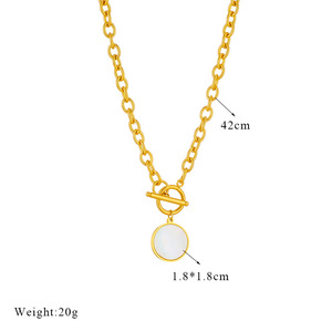 European American Fashion Minimalist Round Plaque OT Buckle Titanium Steel Chain Necklace Gold Everyday Wear - Product Image 4