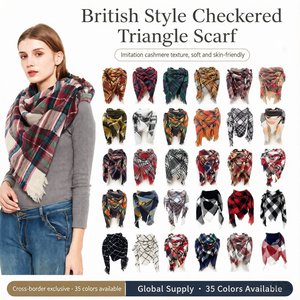 Écharpe triangulaire vintage à carreaux pour femme, châle léger en <span class=keywords><strong>fausse</strong></span> <span class=keywords><strong>fourrure</strong></span> douce, poncho multifonctionnel pour la tête, étole quotidienne automne-hiver - Product Image 1