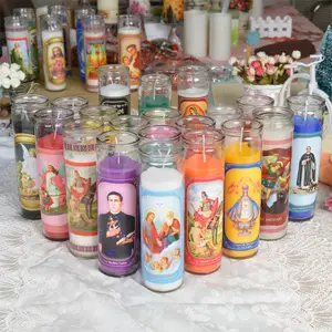 Cor personalizada 7 dias oração velas atacado em vidro para venda Vela de vidro Ore por velas religiosas parafina