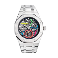Montre-bracelet automatique squelette creux pour homme, avec aiguilles colorées, en acier inoxydable, lumineuse, mécanique, idéale comme cadeau