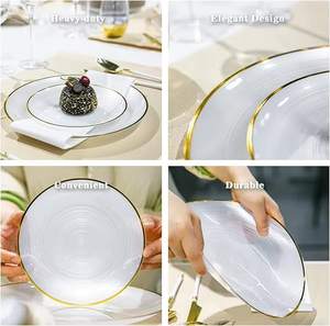 Platos de plástico Premium de color personalizado Xueli con bordes metálicos, <span class=keywords><strong>vajilla</strong></span> desechable elegante para eventos de Gala - Product Image 3