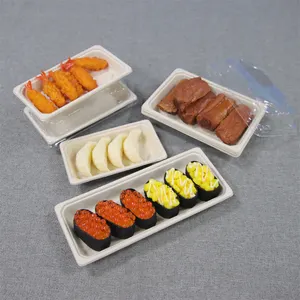 Kingwin Biodegradable bagazo de caña de azúcar bandeja de sushi con tapa de PET envases cajas para comida para llevar