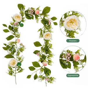 Guirnalda de Rosas Artificiales con Gypsophila y Hojas para Decoraciones de Boda - Product Image 1