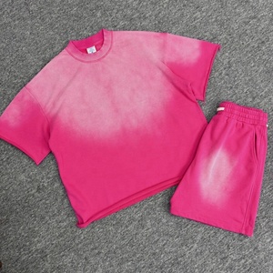 Streetwear surdimensionné délavé à l'acide avec logo personnalisé poids lourd ensemble t-shirt et short unis vierges 2 pièces pour hommes - Product Image 5