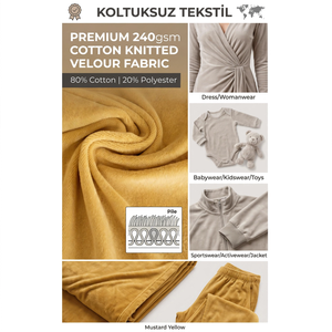 Tissu Velours Tricoté en Coton Jaune Moutarde Premium 240 g/m² 80/20 Coton Polyester en Rouleau pour Vêtements en Gros - Product Image 3