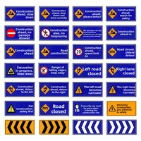Panneau de signalisation routière vertical pour travaux, signalisation d'ingénierie, fond bleu, lettres blanches, direction réfléchissante