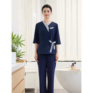 Women's Professional Workwear Set Mid Length Sleeve Color Blocked Moisture Wicking Comfortable For Medical Beauty Spa Sauna - Product Image 3