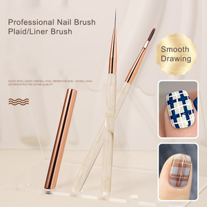 Ensemble de pinceaux à ongles en plastique acrylique transparent avec manche, extra longs, en nylon, pour manucure, motif quadrillé, pour gel, liner, peinture, salon, nail art - Product Image 3