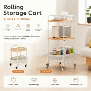 <span class=keywords><strong>Chariot</strong></span> de rangement roulant moderne à 2/3 niveaux en acier et MDF, organisateur domestique, <span class=keywords><strong>chariot</strong></span> utilitaire pour cuisine et salle de bain avec roulettes - Product Image 2