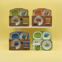 Service de table pour enfants en fibre de bambou écologique et réutilisable, peint à la main, motif animal, portable, compatible lave-vaisselle