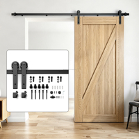 Kit complet de quincaillerie pour porte coulissante de grange robuste de 2 mètres, rail en acier de 6 mm d'épaisseur avec supports en J et roulettes, noir mat
