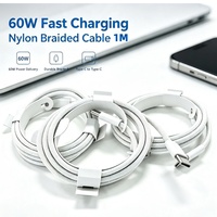 Câble de charge rapide USB-C vers USB-C tressé en nylon 60W 1M pour iPhone 17 16 15 Pro Max Xiaomi Samsung S25 S24