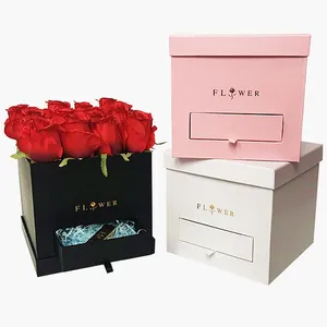 Luxury square shape big double layer jewelry gifts packaging preserved rose chocolate gift flower box with drawer luxury