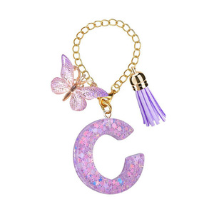 Pendentif en résine papillon à 26 lettres avec pompon pour porte-clés et sacs à dos - Étanche - Product Image 5