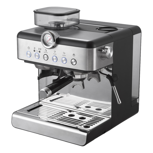 Professional Home Espresso Coffee Machine Visual Pressure Gauge Steam Milk Frothing System All-in-One Coffee Maker with Grinder