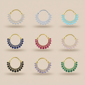 Anneau de nez E4365 en zircone cubique bleu ciel, serti de fleurs, plaqué or, en alliage, bijou corporel pour usage quotidien, fête, unisexe - Product Image 2