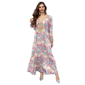 2024 New Eid Al-Fitr Middle East Abaya Muslim Robe Women's Floral Evening Dresses Dubai Dresses