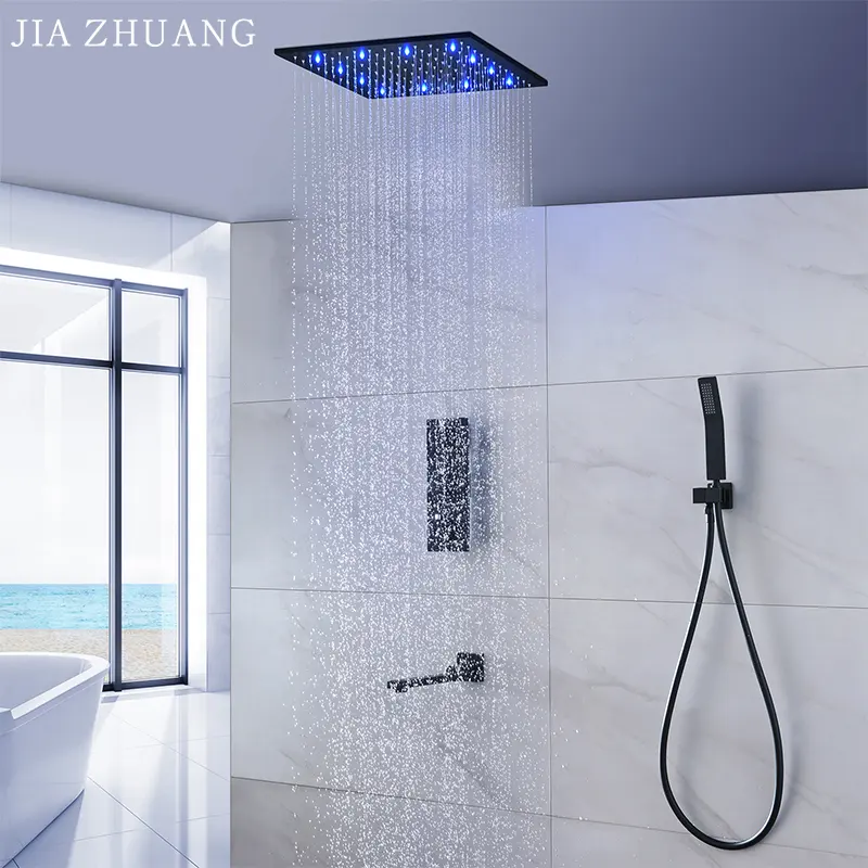 2023 Hete Verkoop 304 Roestvrijstalen Luxe Zwarte Badkamer Plafond Verborgen Waterval Overhead Kraan Douche Mixer Set