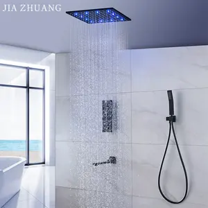 2023 vendita calda 304 in acciaio inox di lusso nero bagno soffitto cascata a scomparsa rubinetto sopraelevato doccia miscelatore set