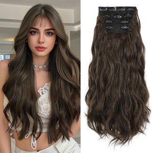 Extension per <span class=keywords><strong>capelli</strong></span> con clip in <span class=keywords><strong>capelli</strong></span> umani vergini brasiliani, ondulati, naturali, con mèches <span class=keywords><strong>castano</strong></span> <span class=keywords><strong>chiaro</strong></span> miste - Product Image 4