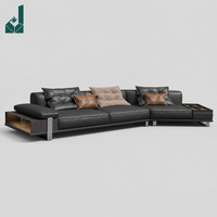 Ensemble de canapés en cuir véritable de luxe, style italien, modulaire, avec table d'appoint intégrée, éclairage LED, étagère de rangement, pour villa