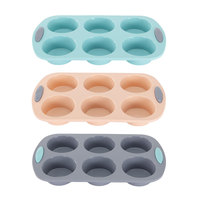 Moule à cupcakes et à glaces bicolore grand format, 6 cavités, en silicone, résistant au four, ustensile de cuisson de forme circulaire, en provenance de Chine, en stock