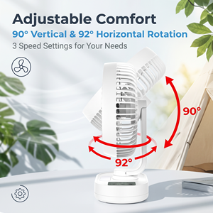 Ventilateur oscillant sans balais de 8 pouces avec deux batteries au lithium, lampe de camping LED, recharge rapide Type-C, trois vitesses, version anglaise - Product Image 3