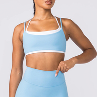 Soutien-gorge de sport 2026 personnalisé avec logo, pour femme, coupe ajustée, double couche, bretelles contrastées, bretelles halter, séchage rapide, doux, léger et respirant