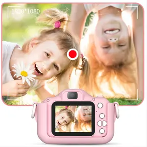 Cute Kitty Shape 2.0 Inch 12Mp Digital Dual Lens Children Pink Kids Camera 1080P With Lanyard Print Camera For Gifts