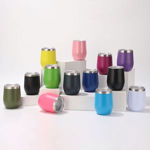 In Stock 12oz Double Wall Stemless Stainless Steel Wine Tumbler Insulated Vacuum <b>Egg</b> Shape Mugs Cup Wine Glass with Lids - Product Image 2
