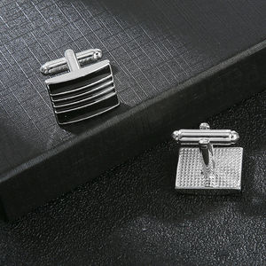 Boutons de manchette rectangulaires rayés émaillés, boutons de manchette élégants pour chemise d'homme française - Product Image 5