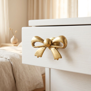 AK Brass Unique Bow Shape Brass Wardrobe <b>Knob</b> Gold Finish Custom Cabinet Drawer <b>Dresser</b> Furniture Handle <b>Knob</b> - Product Image 2