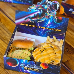Boîte à hamburger sur le thème de l'espace, en carton jetable résistant à la graisse, pour combo hamburger et frites - Product Image 1