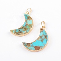 Vente en gros collier de pierres précieuses en acier inoxydable turquoise en forme de lune pour femmes en plaqué or 18 carats