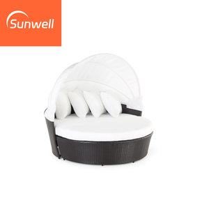 Lit de repos double en rotin d'extérieur avec auvent, résistant aux UV, design méditerranéen pour jardin, hôtel et salle à manger - Product Image 2