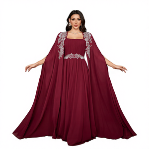 Robe de soirée élégante en deux pièces pour femmes, col <span class=keywords><strong>carré</strong></span>, sequins, patchwork, manches cape, <span class=keywords><strong>coupe</strong></span> ajustée, buste plissé, en mousseline de soie, pour l'été - Product Image 1