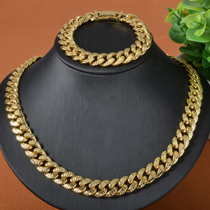 Hiphop Cube Chain 18K Gold Plated Brass Necklace and <b>Bracelet</b> <b>Sets</b> Women - Product Image 1
