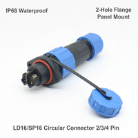 Connecteur circulaire étanche IP68 LD16 2/3/4 broches 10A, montage sur panneau à bride 2 trous, fiche mâle/prise femelle pour lampe de teinture
