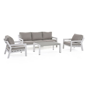 Meubles de patio en aluminium enduit de poudre pour le salon en tissu d'extérieur ensemble de canapé 3 places avec table montante ensembles de conversation de jardin en métal - Product Image 6