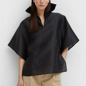 Blusa Negra de Organza con Cuello Alto y Corte Recto para Mujer, Estilo Casual de Oficina, Venta Caliente TONGRUI - Product Image 1