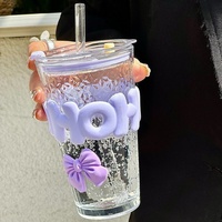 Gobelet à paille en verre style coréen avec nœud papillon, grande valeur esthétique, grande capacité, isolation thermique, texture martelée, pour jus de bureau