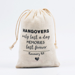 Bolsa de <span class=keywords><strong>Kit</strong></span> de Recuperación para la <span class=keywords><strong>Resaca</strong></span> Personalizable y Ecológica de Algodón y Lino con Cordón, para Regalo de Despedida de Soltera con Logotipo Personalizado - Product Image 2