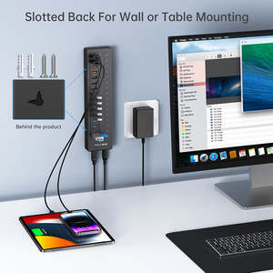 16-портовый USB-хаб с питанием, USB 3.2 Gen1, 5 Гбит/с, разветвитель данных, с индивидуальными переключателями, адаптер питания 60 Вт, док-станция для ПК и ноутбуков - Product Image 6