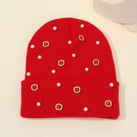 Bonnet en tricot à revers pour femme, décoré de perles et de strass carrés, luxueux, scintillant, chaud, pour l'hiver