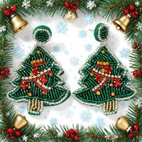 Boucles d'oreilles mini sapin de Noël perlées, mignonnes, petites, bijoux de Noël, cadeaux de fête d'hiver pour femmes
