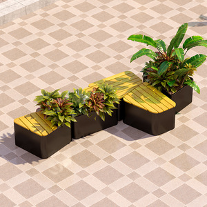 Combinación de banco de hierro forjado para exteriores con jardinera, negro, contemporáneo, para patio, de pie, duradero, YS85153 - Product Image 1
